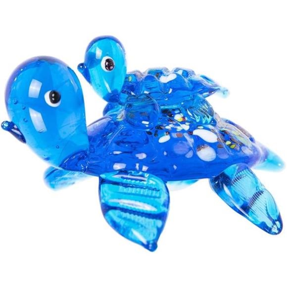 crystalsuncatcher Handmade Glass Tortoise with Baby Art Glass Blown Animal Figur